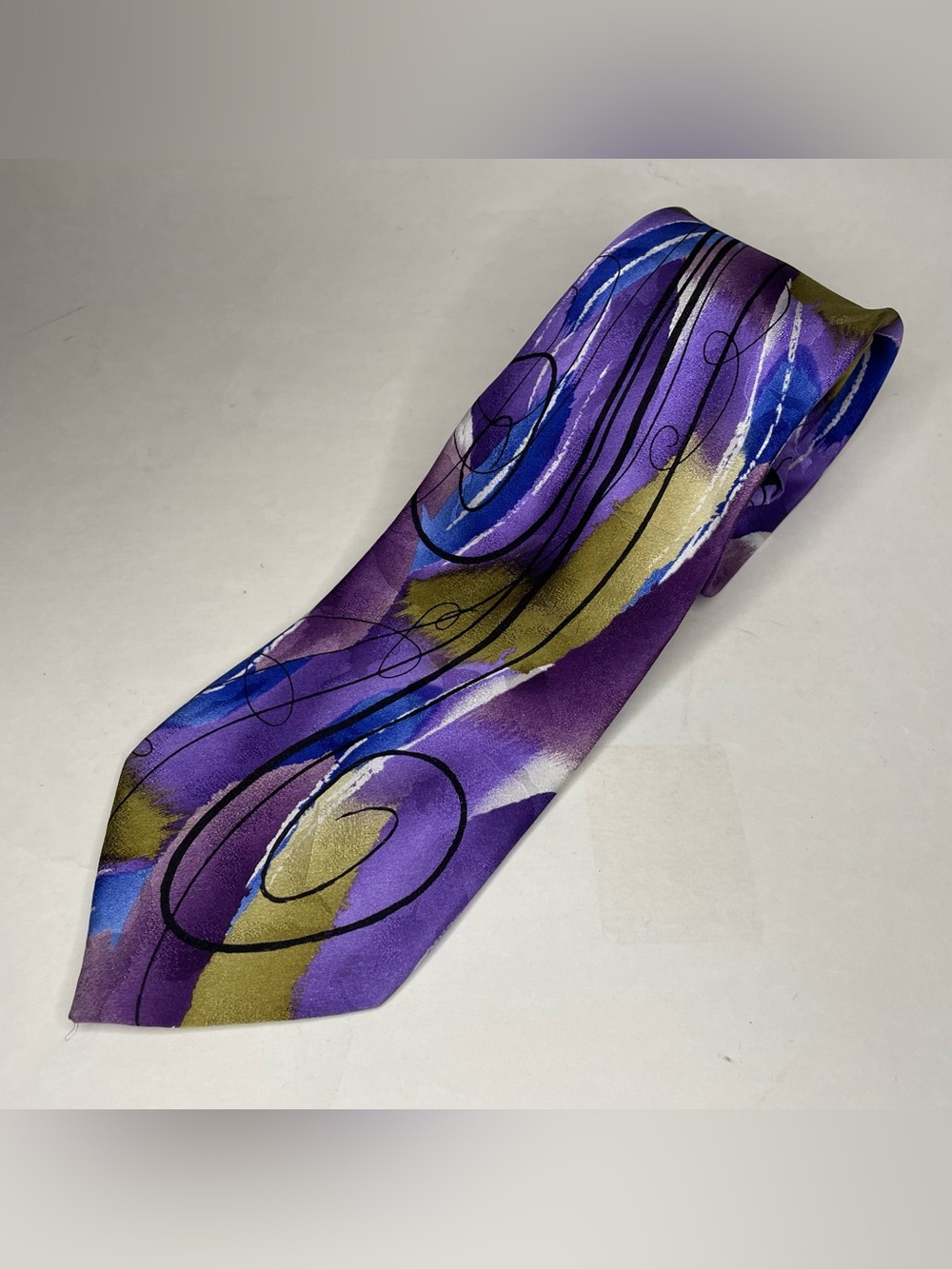 VTG J. Garcia Collection Fifty-Three Silk Tie Abstract Purple Swirl Art Corp 60"